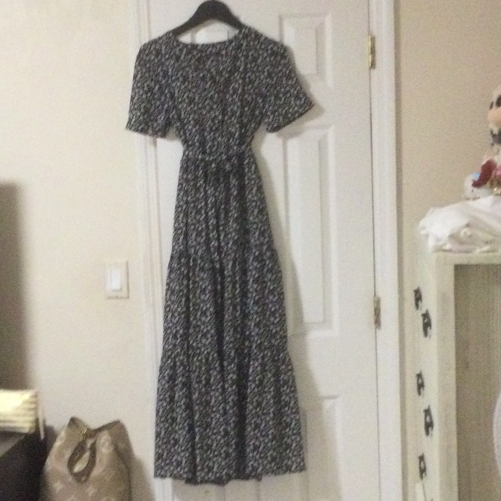 Floral Black Maxi Dress with Tie Waist